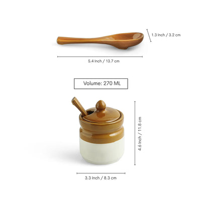 ExclusiveLane 'Barni Tales' Multi-Purpose Ceramic Pickle & Chutney Jar Set With Spoons (Set Of 3, Non-Airtight, 270 ML, Hand-Glazed)