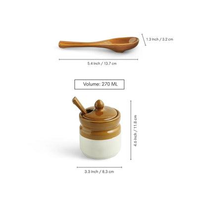 ExclusiveLane 'Barni Tales' Multi-Purpose Ceramic Pickle & Chutney Jar Set With Spoons (Set Of 4, Non-Airtight, 270 ML, Hand-Glazed)