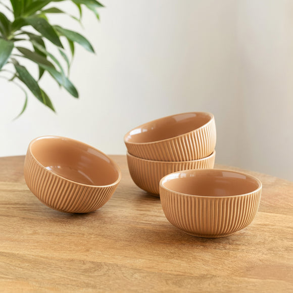  'Earthy set' Ceramic Serving/Snack Bowls (Set Of 4, 510 ML, Hand-Embossed)