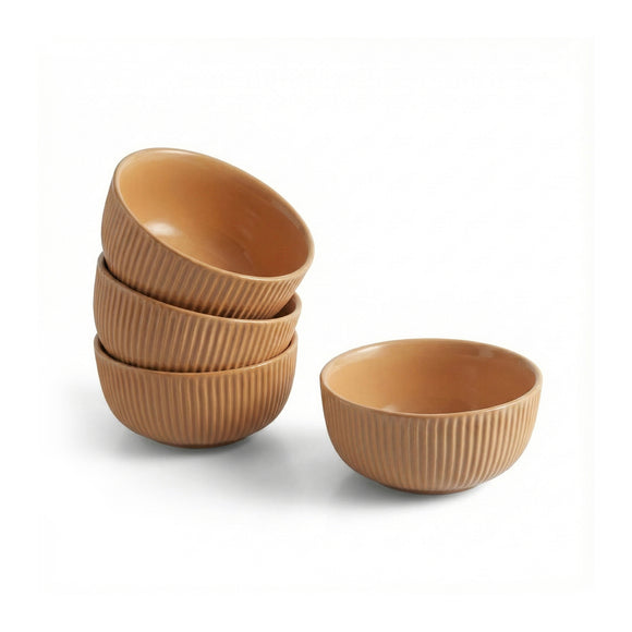  'Earthy set' Ceramic Serving/Snack Bowls (Set Of 4, 510 ML, Hand-Embossed)