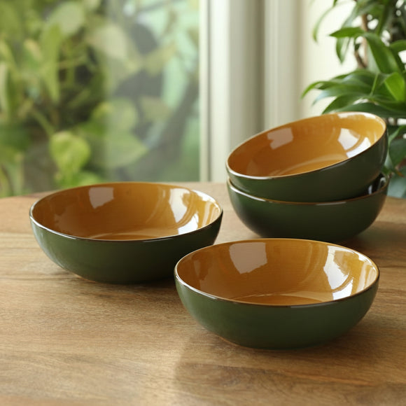  'Forest Canopy' Ceramic Serving Bowls (Set of 4, 570 ML, Microwave Safe, Hand Glazed)