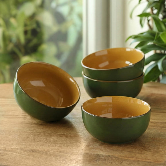  'Forest Canopy' Ceramic Serving Bowls (Set of 4, 550 ML, Microwave Safe, Hand Glazed)