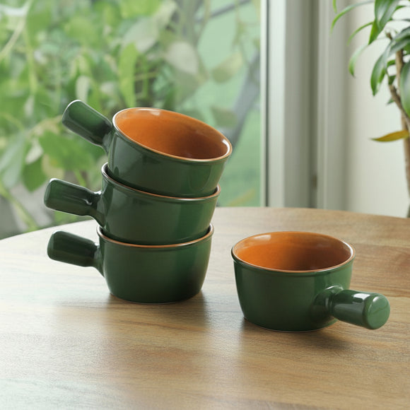  'Forest Canopy' Ceramic Serving Bowls (Set of 4, 420 ML, Microwave Safe, Hand Glazed)