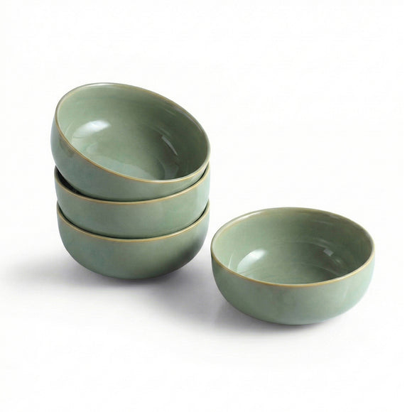  'Sage Serenity' Porcelain Serving/Snack Bowls (Set Of 4, 720 ML, Hand Glazed)
