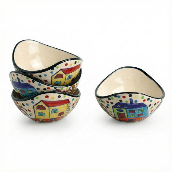  'The Hut Curved Serving' Hand-Painted Ceramic Bowls (Set Of 4)