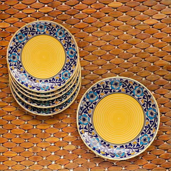  'Badamwari Bagh' Hand-Painted Ceramic Dinner Plates (Set of 6, Microwave Safe)