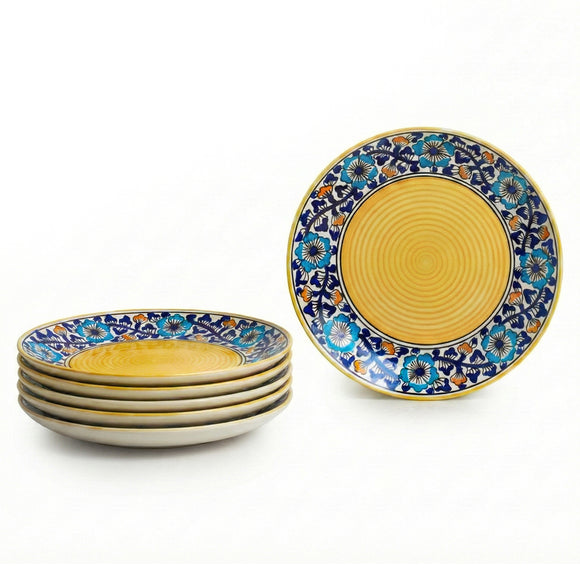  'Badamwari Bagh' Hand-Painted Ceramic Dinner Plates (Set of 6, Microwave Safe)