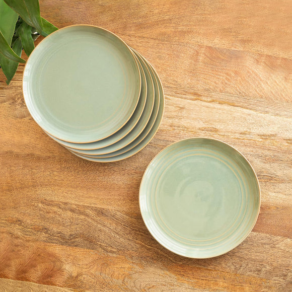  'Sage Serenity' Porcelain Dinner Plates (Set of 6, Microwave Safe, Hand Glazed)