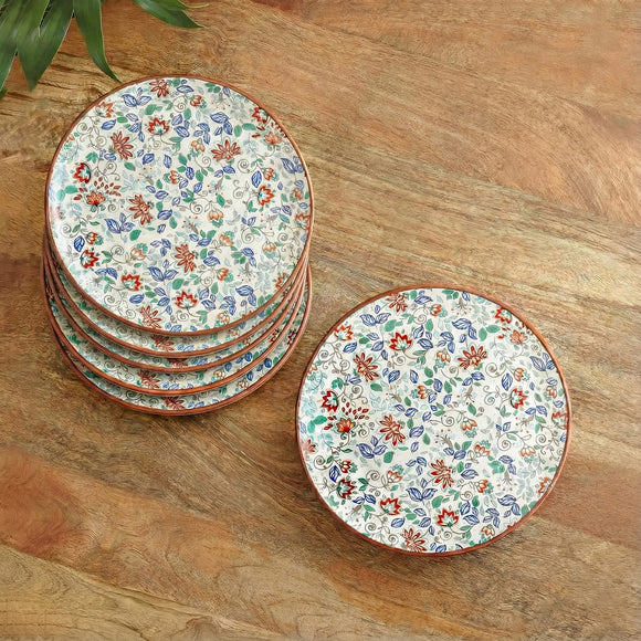  'Spring Garden' Ceramic Dinner Plates (Set of 6, Microwave Safe, Handcrafted)