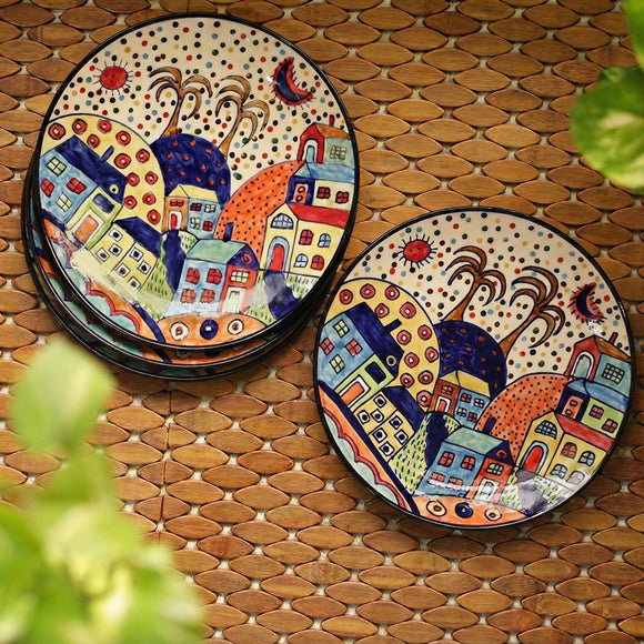  'The Hut Couple' Hand-Painted Ceramic Dinner Plates (10 Inch, Set Of 4)