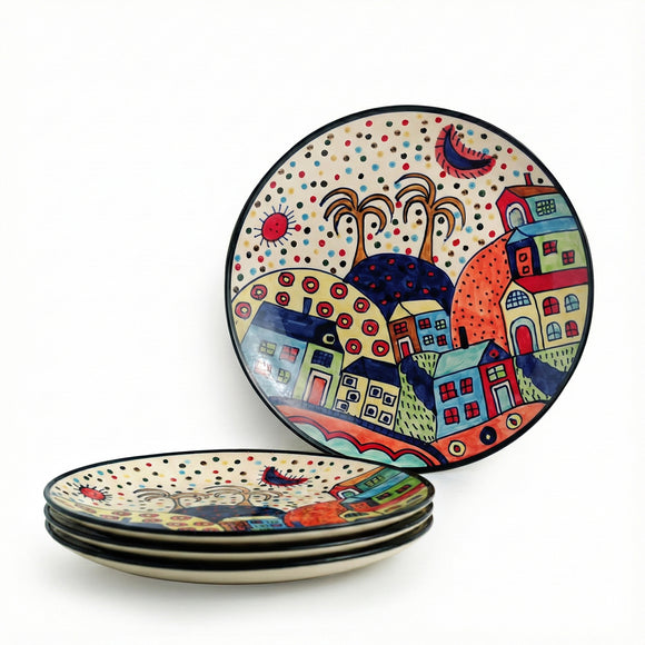  'The Hut Couple' Hand-Painted Ceramic Dinner Plates (10 Inch, Set Of 4)
