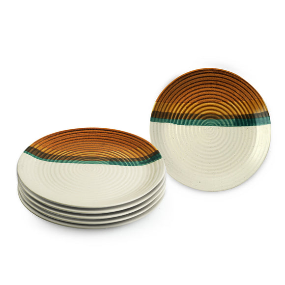  'Zen Garden' Hand Glazed Ceramic Dinner Plates (Set of 6, Microwave Safe)