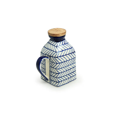 Indigo Chevron' Hand-painted Ceramic Milk & Water Jug (Non-airtight | 480 ML | Microwave Safe)