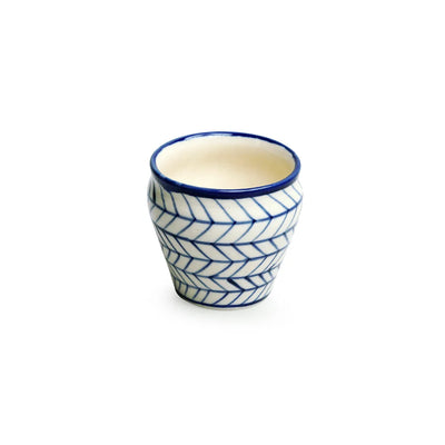 Indigo Chevron' Hand-painted Ceramic Tea Kullads (Set of 6 | 170 ML | Microwave Safe)