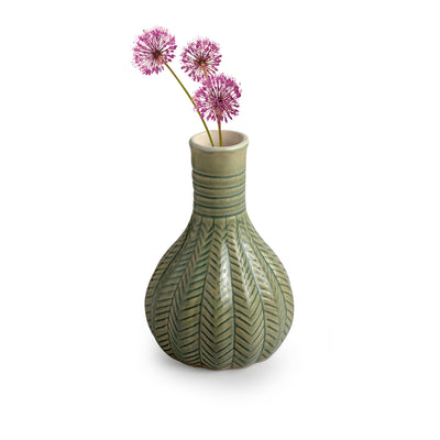 'Floral Sprout' Hand-Painted Decorative Ceramic Vase (Handglazed, 6.3 Inches)
