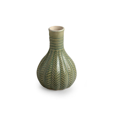 'Floral Sprout' Hand-Painted Decorative Ceramic Vase (Handglazed, 6.3 Inches)