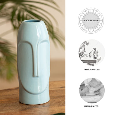 'Tribal Folk Face' Decorative Ceramic  Vase (Handglazed, 10.4 Inches)