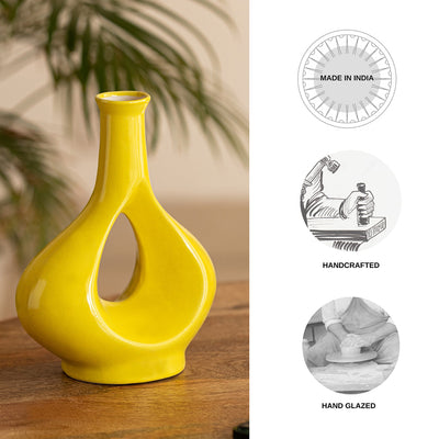 'Minimalistic Modern' Decorative Ceramic Vase (Handglazed Studio Pottery, Lemon Yellow, 9.2 Inches)