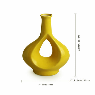 'Minimalistic Modern' Decorative Ceramic Vase (Handglazed Studio Pottery, Lemon Yellow, 9.2 Inches)
