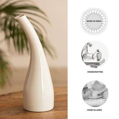 'Minimalistic Tilted Modern' Decorative Ceramic Vase (Handglazed Studio Pottery, 12.2 Inches)