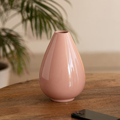 'Dewdrop' Modern Decorative Ceramic Vase (Handglazed Studio Pottery, Dusty Pink, 8.3 Inches)