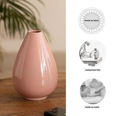 'Dewdrop' Modern Decorative Ceramic Vase (Handglazed Studio Pottery, Dusty Pink, 8.3 Inches)
