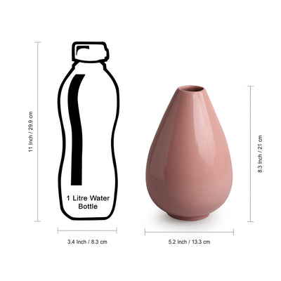 'Dewdrop' Modern Decorative Ceramic Vase (Handglazed Studio Pottery, Dusty Pink, 21.1 cm)