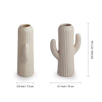 'Grooved & Cactus Modern' Decorative Ceramic Vases (Set of 2, Handglazed Studio Pottery)