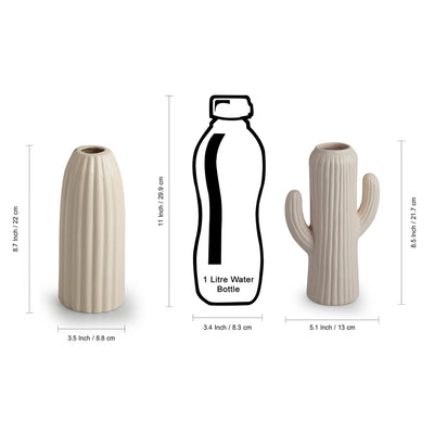 'Grooved & Cactus Modern' Decorative Ceramic Vases (Set of 2, Handglazed Studio Pottery)