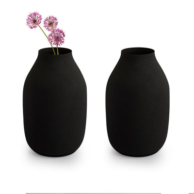 'Onyx' Decorative Metal Vases (Set of 2, Iron, Hand-Painted, 7.0 Inches)