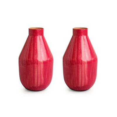 'Ruby' Decorative Metal Vases (Set of 2, Iron, Hand-Painted, 8.9 Inches)