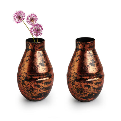 'Copper Ore' Antique Metal Flower Vases (Set of 2, Iron, Hand-Painted, 7.1 Inches)