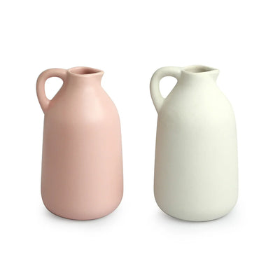 'Blush Rose' Decorative Ceramic Vases (Set of 2, 15.5 cm, Handglazed Studio Pottery)