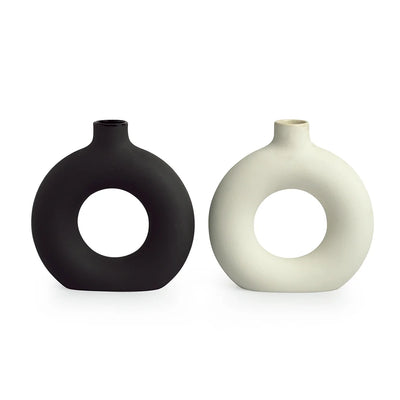 'Yin-Yang' Decorative Ceramic Vases (Set of 2, 16.5 cm, Handglazed Studio Pottery)