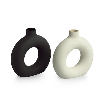 'Yin-Yang' Decorative Ceramic Vases (Set of 2, 16.5 cm, Handglazed Studio Pottery)