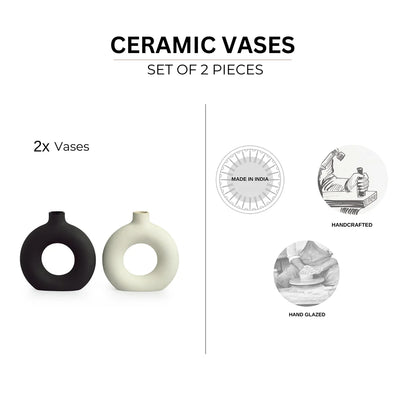 'Yin-Yang' Decorative Ceramic Vases (Set of 2, 16.5 cm, Handglazed Studio Pottery)