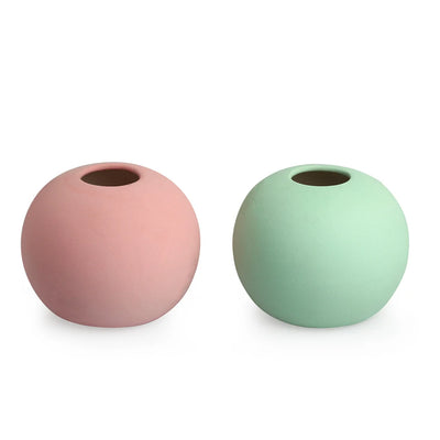 'Spring Hues' Decorative Ceramic Vases (Set of 2, 10.4 cm, Handglazed Studio Pottery)