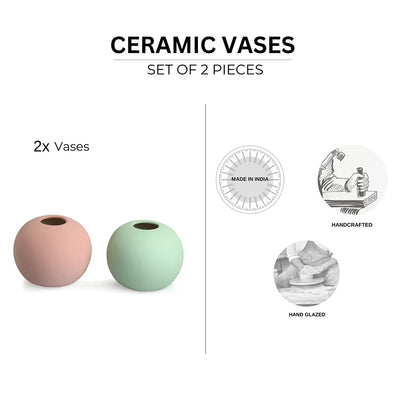 'Spring Hues' Decorative Ceramic Vases (Set of 2, 10.4 cm, Handglazed Studio Pottery)