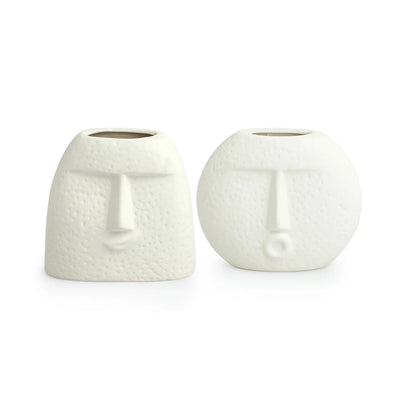 'Tribal Faces' Decorative Ceramic Vases (Set of 2, Handglazed Studio Pottery)