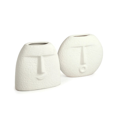 'Tribal Faces' Decorative Ceramic Vases (Set of 2, Handglazed Studio Pottery)