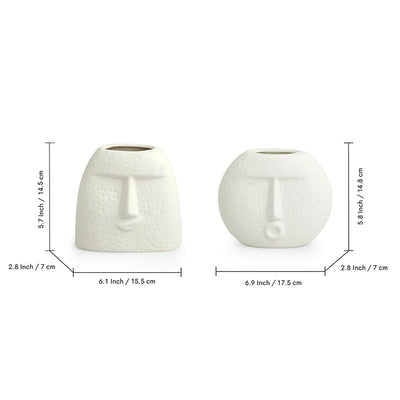 'Tribal Faces' Decorative Ceramic Vases (Set of 2, Handglazed Studio Pottery)