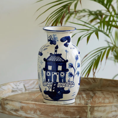 'Japanese Hut' Decorative Ceramic Vase (24.4 cm, Hand-Painted Studio Pottery)