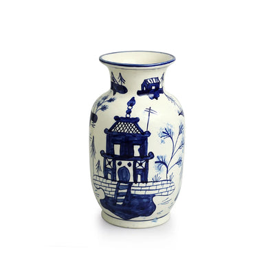 'Japanese Hut' Decorative Ceramic Vase (24.4 cm, Hand-Painted Studio Pottery)