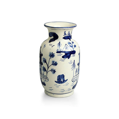 'Japanese Hut' Decorative Ceramic Vase (24.4 cm, Hand-Painted Studio Pottery)