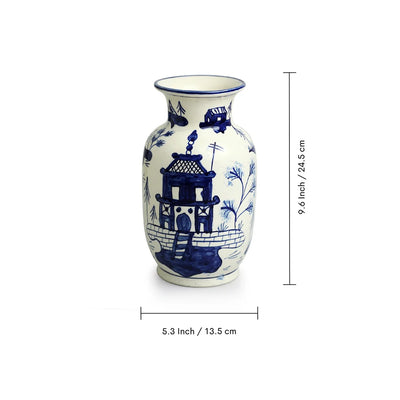 'Japanese Hut' Decorative Ceramic Vase (24.4 cm, Hand-Painted Studio Pottery)