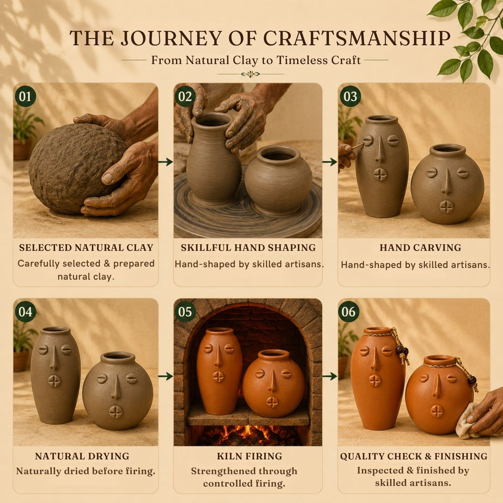 Earthen Duo Terracotta Decorative Vases (Set of 2, Earthen Brown, Handmade)