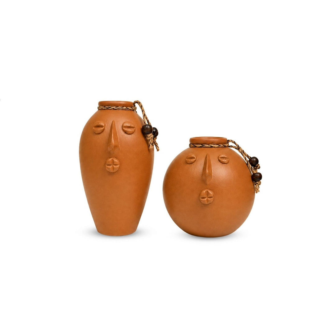 Earthen Duo Terracotta Decorative Vases (Set of 2, Earthen Brown, Handmade)