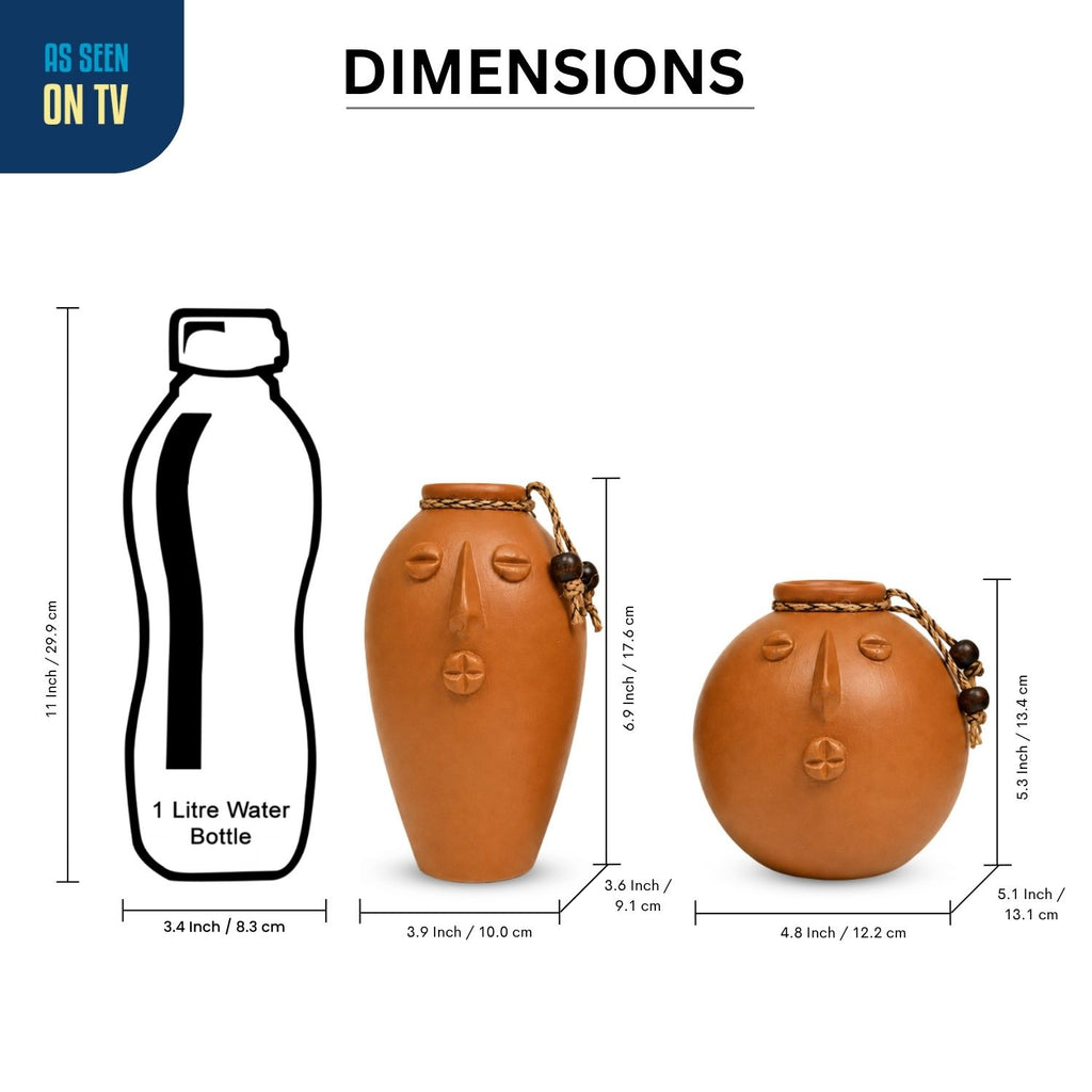 Earthen Duo Terracotta Decorative Vases (Set of 2, Earthen Brown, Handmade)