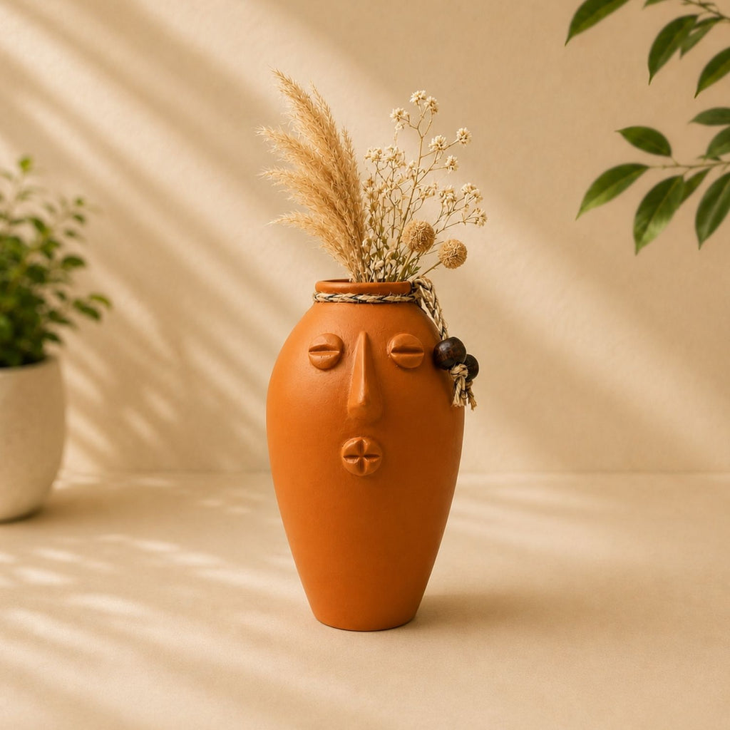 Earthen Charm Terracotta Decorative Vase (17.6 cm, Handmade)