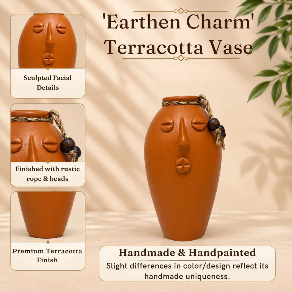 Earthen Charm Terracotta Decorative Vase (17.6 cm, Handmade)